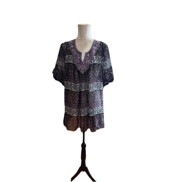 Studio Y Sheer Floral Paisley Beaded Blouse V Neck Sz XL Purple Whimsigoth - Picture 11 of 11